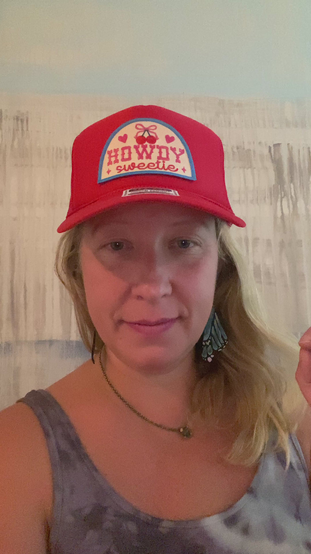 Howdy Sweetie-Trucker Hat Red with pearls or gold chain